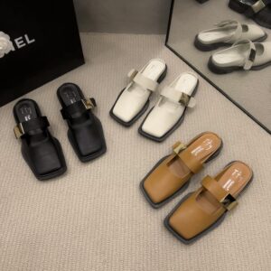 Minimalist Geometric Square-Toe Mary Jane Mules Metal Buckle Retro Sandals
