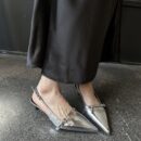 Multi-Color Retro Fashion Pointed-Toe Open-Back Sandals Metal Buckle Stiletto Party Heels