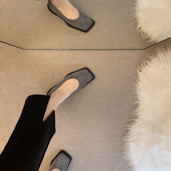 Retro Suede Square-Toe Loafers Low-Heel Comfortable Commuter Flats