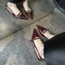 Multi-Color Retro Fashion Pointed-Toe Open-Back Sandals Metal Buckle Stiletto Party Heels