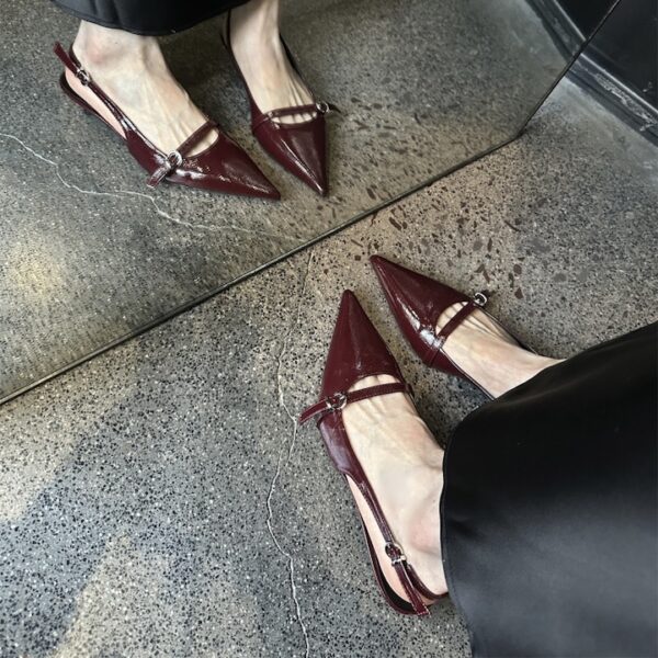 Multi-Color Retro Fashion Pointed-Toe Open-Back Sandals Metal Buckle Stiletto Party Heels