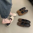 Retro Square-Toe Mary Jane Mules Suede Single-Strap Covered-Toe Sandals