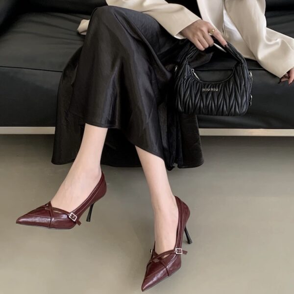 Multi-Color Crisscross Straps Pointed-Toe High Heels Retro Stiletto-Heel Commuter Shoes for Office Ladies