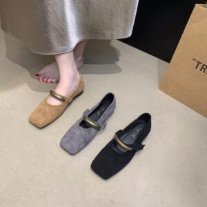 Retro Minimalist Metal Buckle Square-Toe Flat Mary Jane Shoes