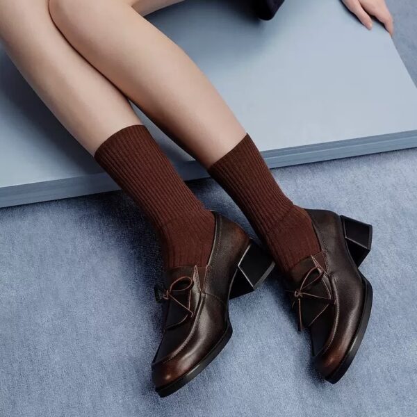 French-style round-toe bow-tie thick-soled loafers