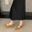 Retro Suede Pointed - Toe Mary Janes with Buckle Straps