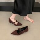 Retro Suede Pointed - Toe Mary Janes with Buckle Straps