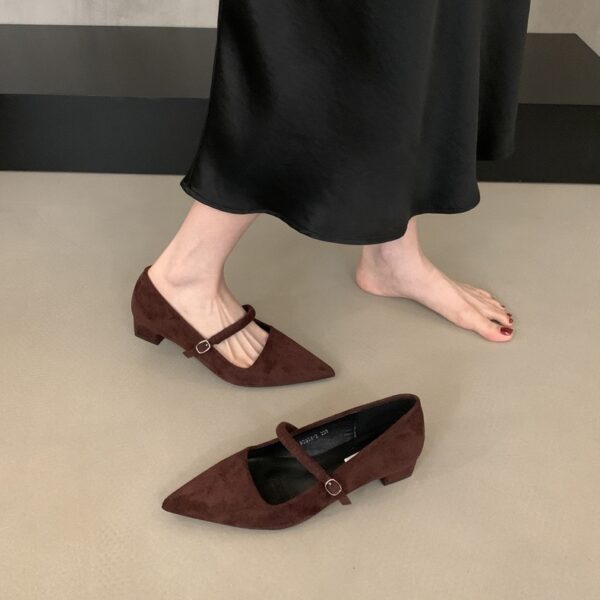 Retro Suede Pointed - Toe Mary Janes with Buckle Straps