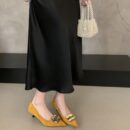 French style metal buckle pointed toe mid-heel shoes, suede mid-heel retro commuter women's shoes