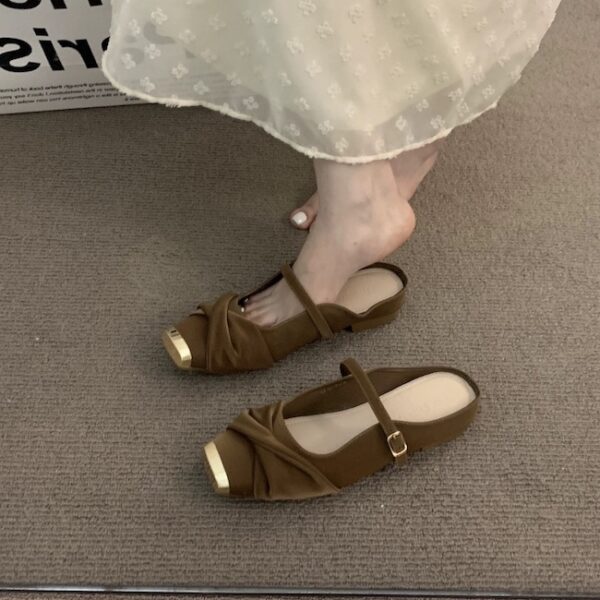 French-inspired metallic Mary Jane mule with square toe and low heel