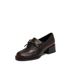 French-style round-toe bow-tie thick-soled loafers
