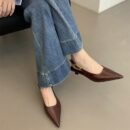 Pointed-toe backless metal buckle flats Retro stiletto-heel commuter low-heel sandals
