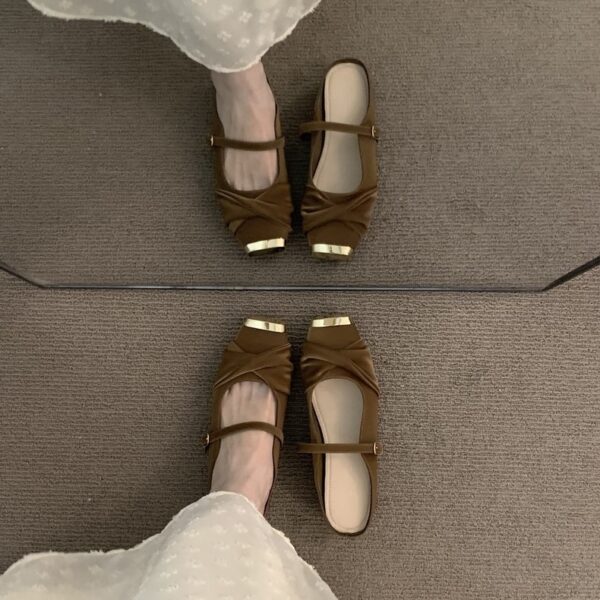 French-inspired metallic Mary Jane mule with square toe and low heel