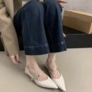 Multi-color Metal Chain-Detail Pointed-Toe Flats Retro Low-Cut Low-Heel Commuter Shoes for Women