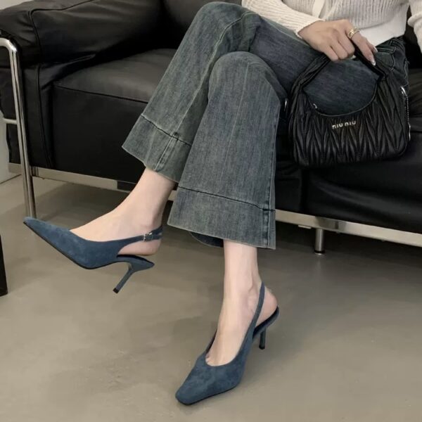 Square-Toe Backless Sandals with Thin Heels Multi-Color Retro Fashion Commuter Heels