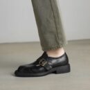 Vintage Buckle Leather Loafers - Elegant Low - Heel Shoes
