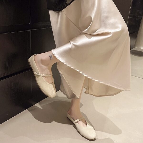 Retro Suede Mary Jane Mules Square-Toe Flat-Soled Multi-Color Sandals