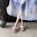 Bow-adorned round-toe stiletto sandals