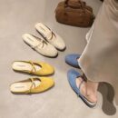Retro Suede Mary Jane Mules Square-Toe Flat-Soled Multi-Color Sandals