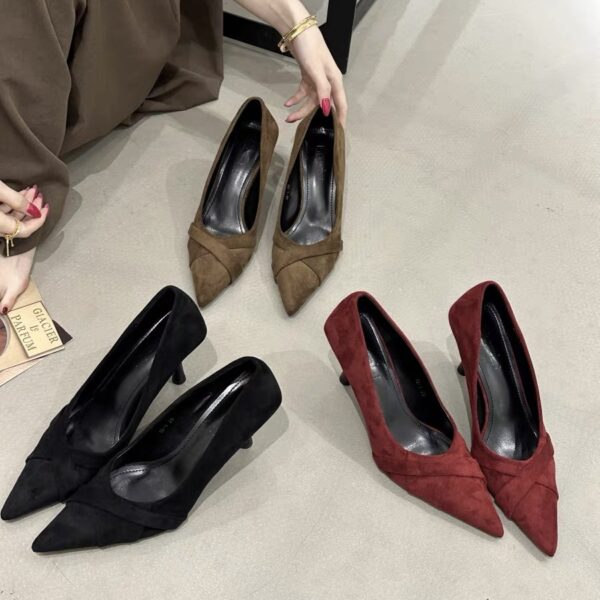 Elegant Velvet Cross-Strap Pointed-Toe High Heels Slim-Heel Commuter Stilettos