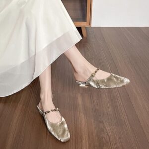 Champagne Gold Luxury Metallic Buckle Low-Heel Mules