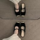 French-inspired metallic Mary Jane mule with square toe and low heel