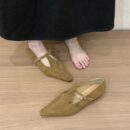 Suede Pointed-Toe T-Strap Chunky Heel Flats Retro Mary Jane Low-Cut Low-Heel Pumps