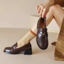 New Vintage Mid-Heel 5CM Height-Boosting Genuine Leather Loafers