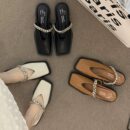 Square-Toe Metal Chain Mary Jane Mules Minimalist Flat Sandals