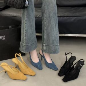 Square-Toe Backless Sandals with Thin Heels Multi-Color Retro Fashion Commuter Heels