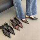 Pointed-toe backless metal buckle flats Retro stiletto-heel commuter low-heel sandals
