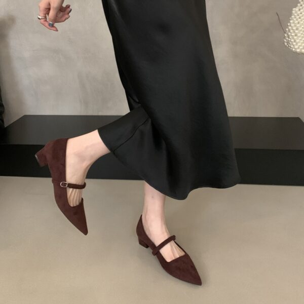 Retro Suede Pointed - Toe Mary Janes with Buckle Straps