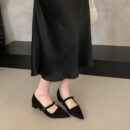 Retro Suede Pointed - Toe Mary Janes with Buckle Straps