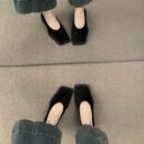 Retro Suede Square-Toe Loafers Low-Heel Comfortable Commuter Flats