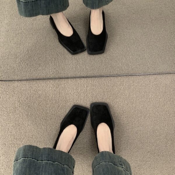 Retro Suede Square-Toe Loafers Low-Heel Comfortable Commuter Flats