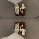 Fashion Metal Geometric Buckle Square Toe Thong Sandals Retro Flat Sandals