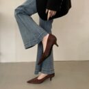 Multi-Color Velvet Pointed-Toe Low-Heel Pumps Retro Elegant Commuter Pumps for Women