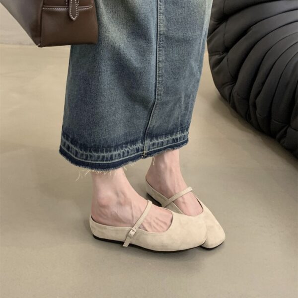Retro Square-Toe Mary Jane Mules Suede Single-Strap Covered-Toe Sandals - 图片 5