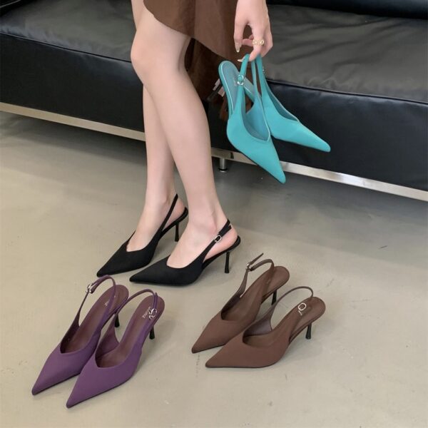 Pointed-toe backless stiletto sandals Multi-color fashionable retro high heels for commuting and parties