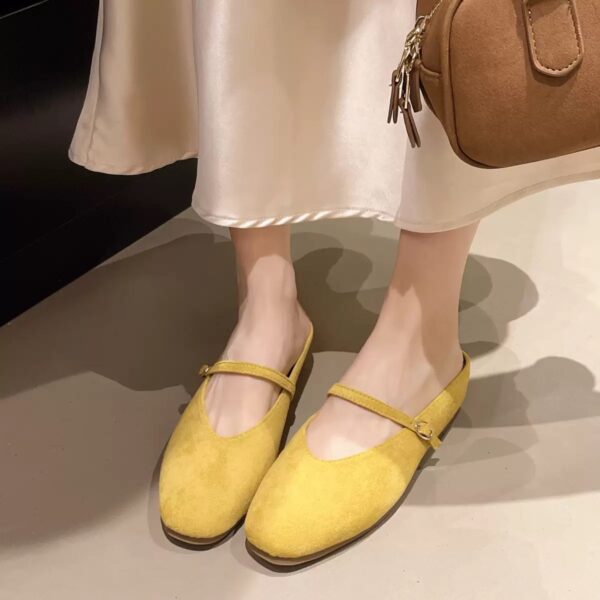 Retro Suede Mary Jane Mules Square-Toe Flat-Soled Multi-Color Sandals