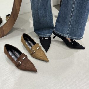 Metal Buckle Fashion Pointed-Toe Mid-Heel Pumps Retro Stiletto Heel Commuter Shoes