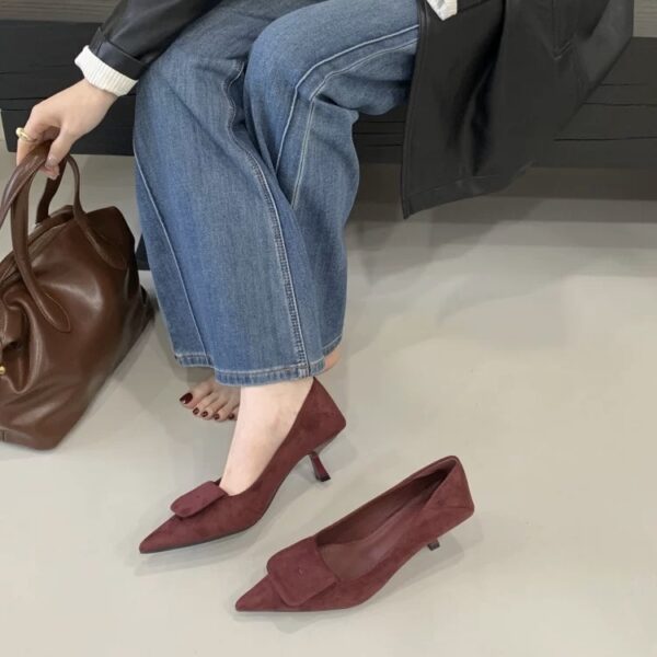 Suede Square-Toe Stiletto Heels Retro Minimalist Commuter Heels