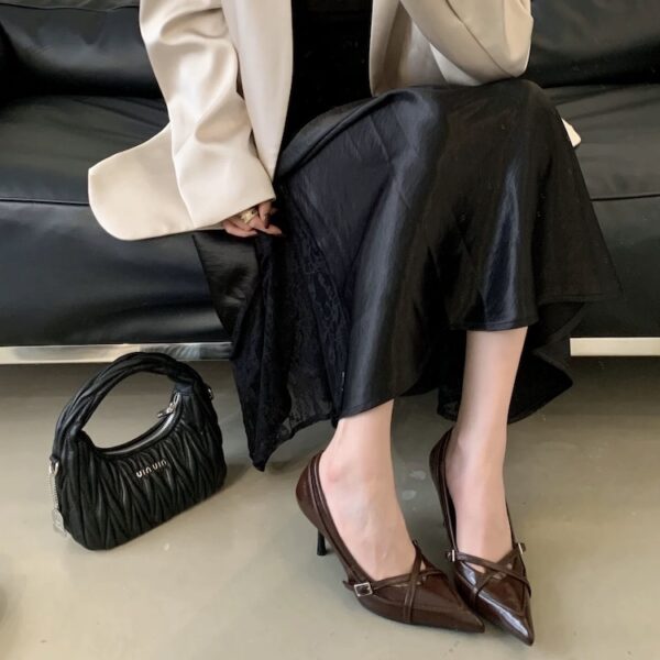 Multi-Color Crisscross Straps Pointed-Toe High Heels Retro Stiletto-Heel Commuter Shoes for Office Ladies