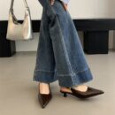 Pointed-toe backless metal buckle flats Retro stiletto-heel commuter low-heel sandals