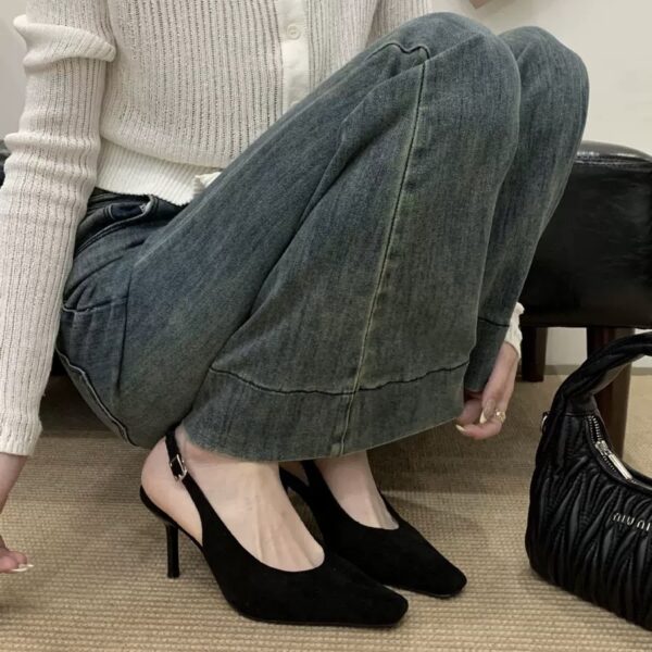 Square-Toe Backless Sandals with Thin Heels Multi-Color Retro Fashion Commuter Heels