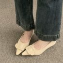 French pointed suede shallow mouth low-heeled flat shoes with a big square buckle decoration