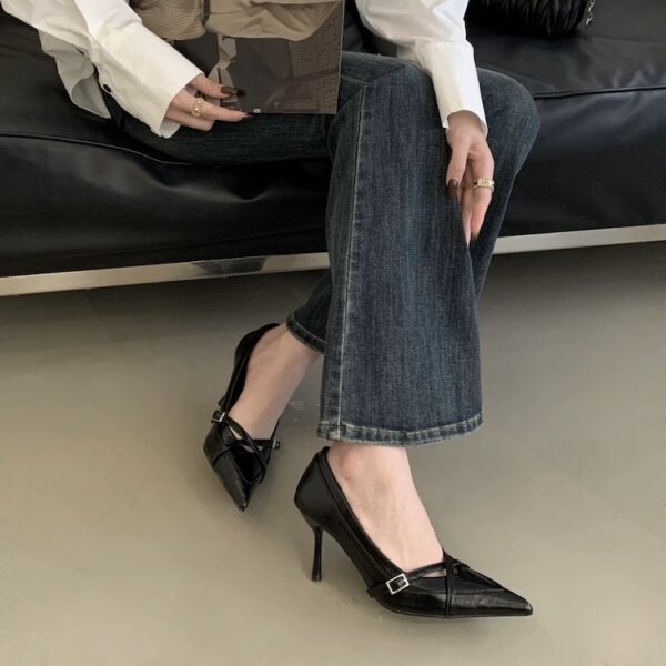 Multi-Color Crisscross Straps Pointed-Toe High Heels Retro Stiletto-Heel Commuter Shoes for Office Ladies