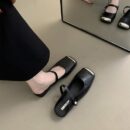 Retro Metal Square-Toe Mary Jane Mules Strappy Low-Heel Covered-Toe Sandals