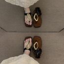 Fashion Metal Geometric Buckle Square Toe Thong Sandals Retro Flat Sandals
