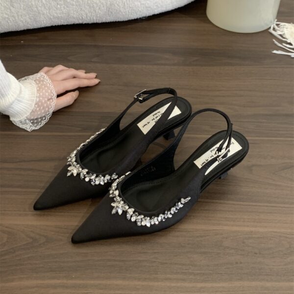 Rhinestone-embellished pointed-toe open-back sandals Elegant stiletto-heel evening and work-appropriate women's shoes